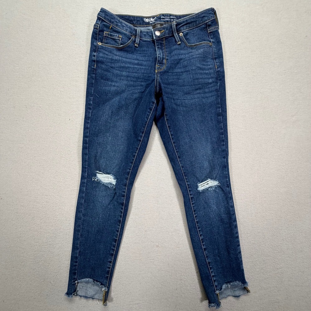 Mossimo Womens Jeans Skinny Blue Distressed Raw Hem Power Stretch 4/S
